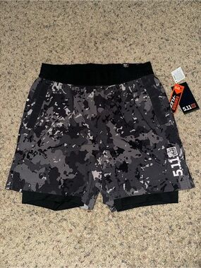 5.11 Tactical Men’s Black & Gray Camo Athletic Shorts